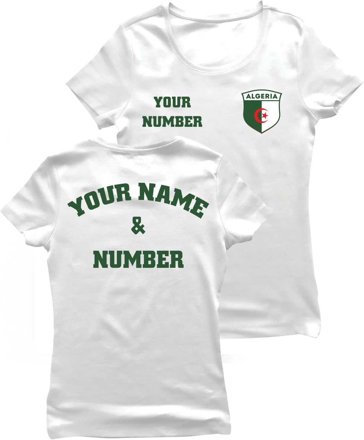 Lepni.me Maillot de Football pour Femme du Algérie avec Votre Nom Numéro - Insigne de Drapeau Algérien Personnalisé - Coupe du Monde 2022
