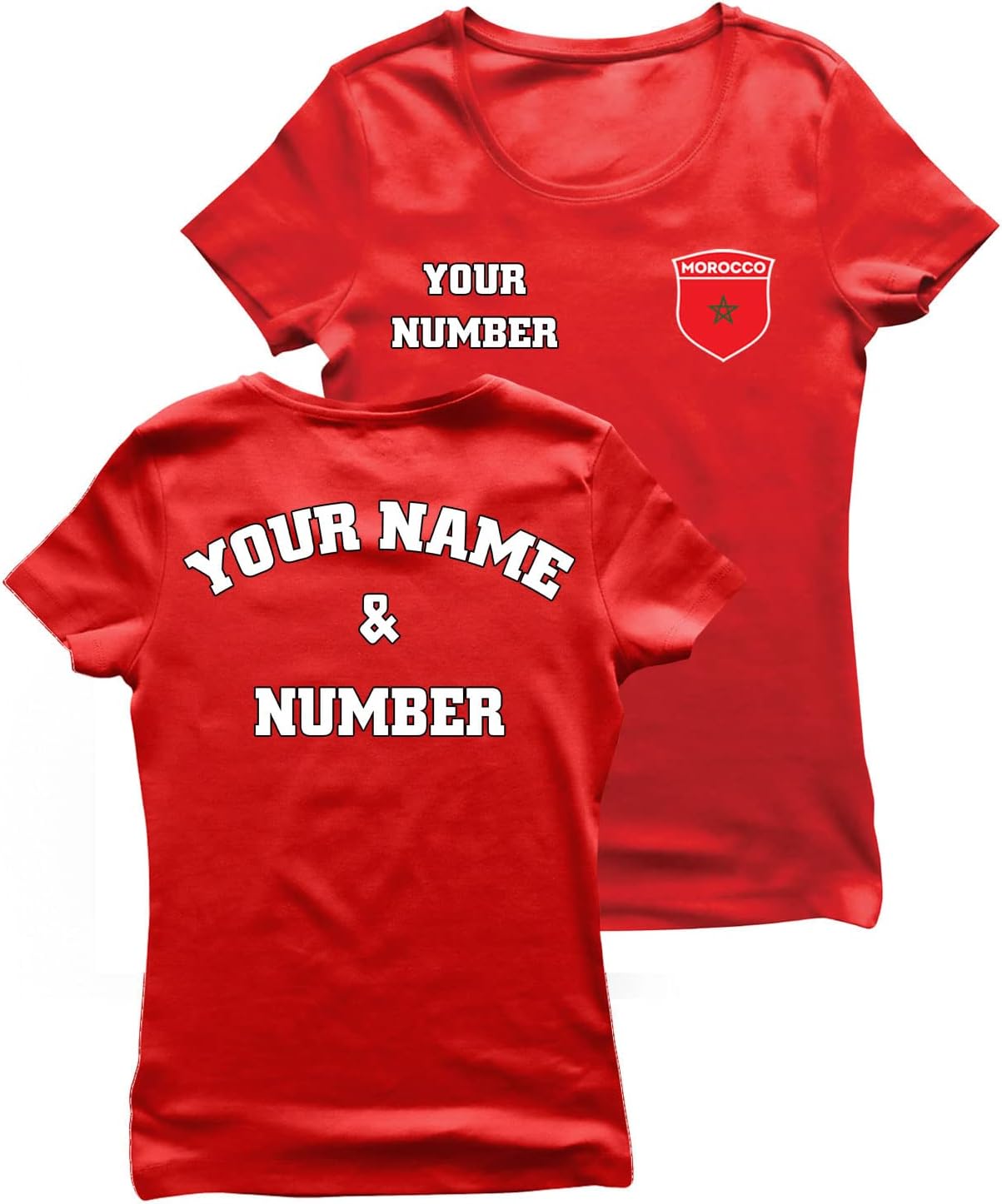 Lepni.me Maillot de Football pour Femme du Maroc avec Votre Nom Numéro - Insigne de Drapeau Marocain Personnalisé - Coupe du Monde 2022