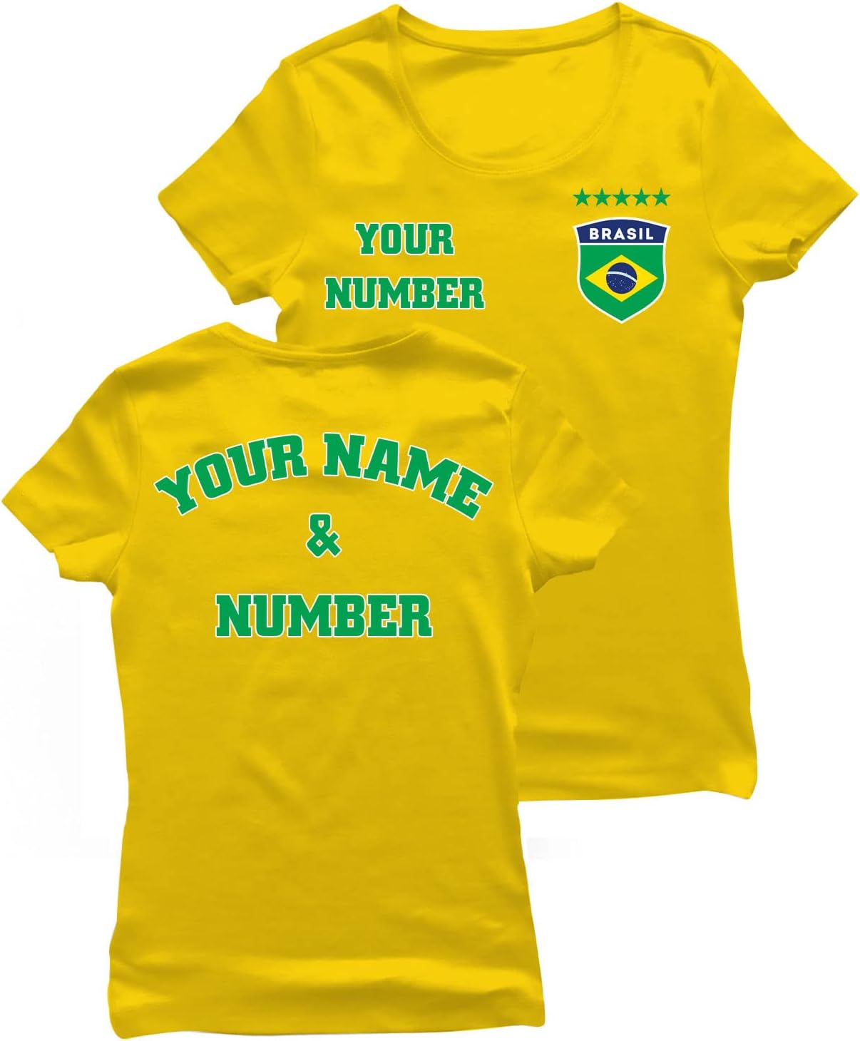 Lepni.me Maillot de Football pour Femme du Brésil avec Votre Nom Numéro - Insigne de Drapeau Brésilien Personnalisé - Coupe du Monde 2022