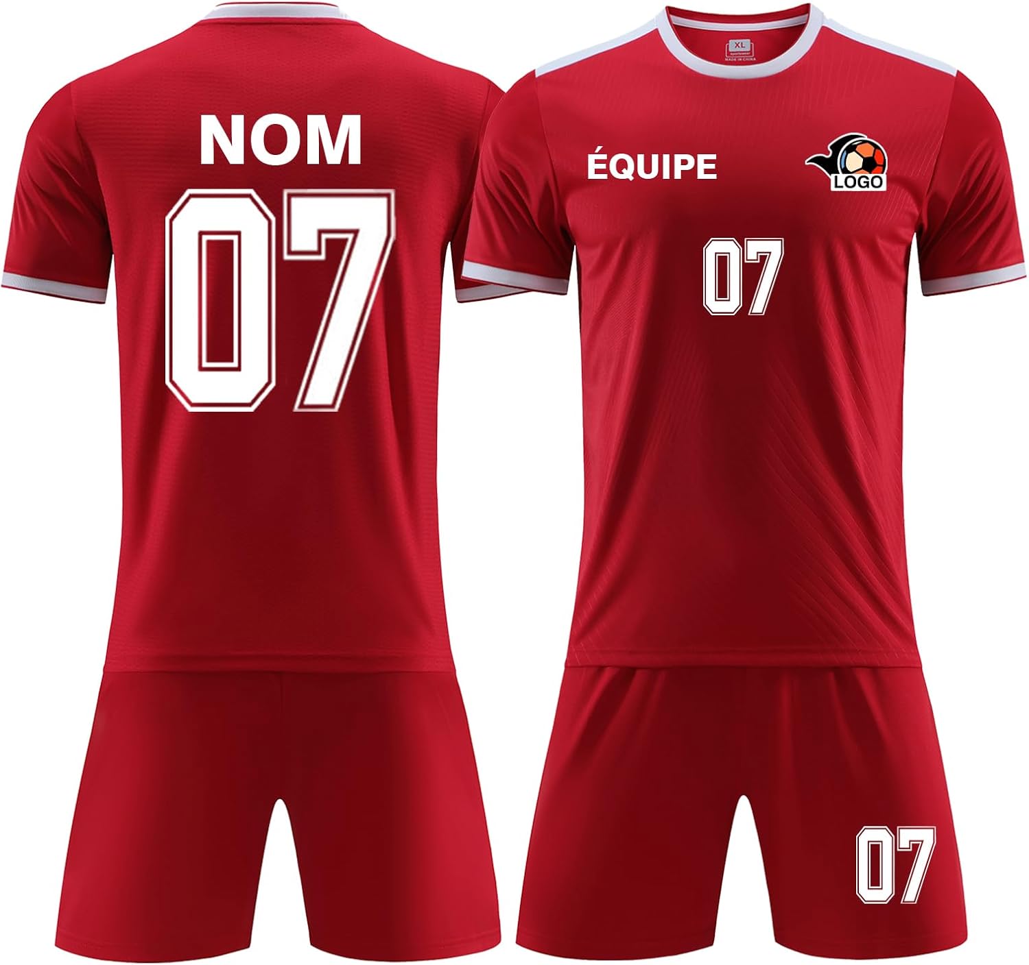 Maillot Football Personnalisé Enfant Adulte Maillot de Foot Simple sans Flocage Ensemble Foot