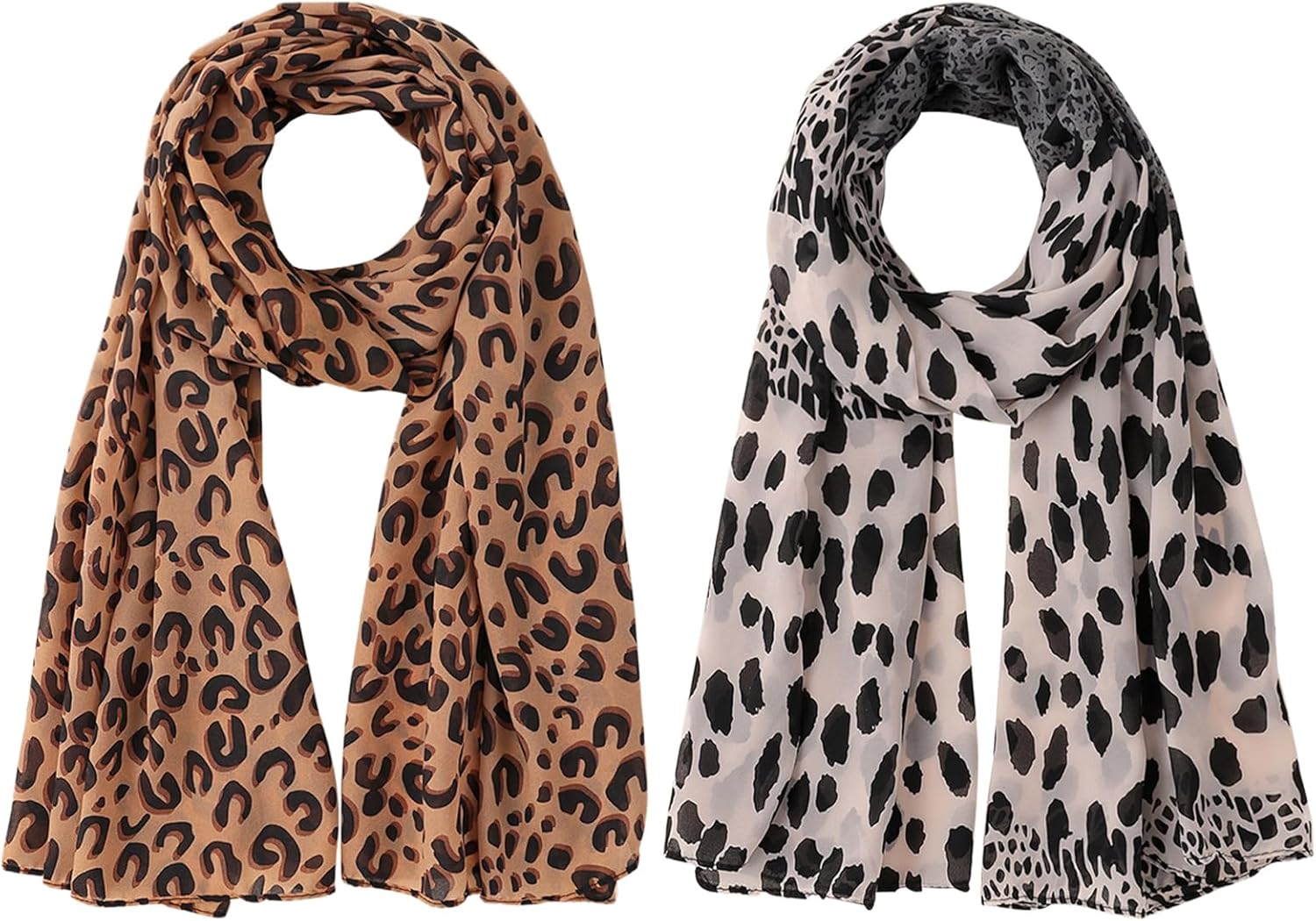 2 Pièces Femme Écharpe à Imprimé Léopard, Foulards Mousseline, Echarpes et Foulards Femme, Femmes Doux Long Cou Écharpe, pour Dames Filles