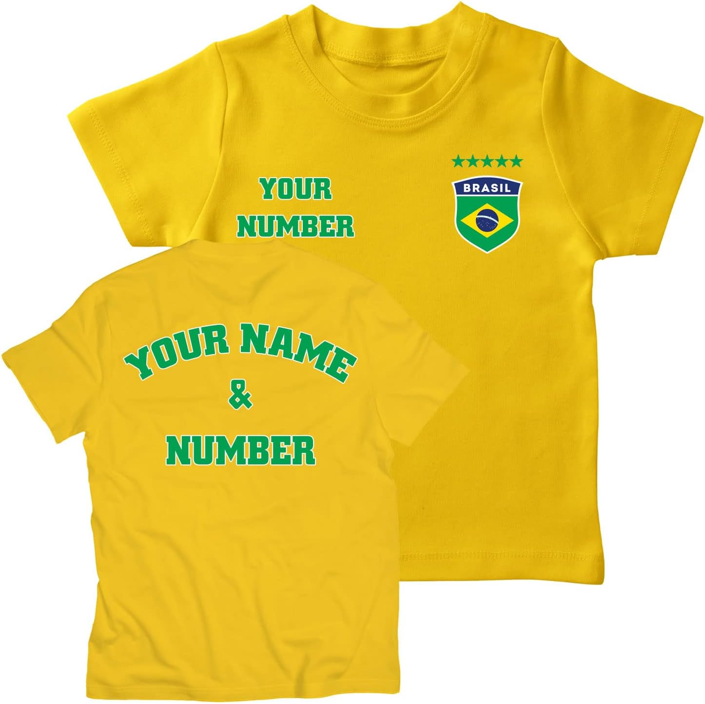 Lepni.me Maillot de Football pour Enfants du Brésil avec Votre Nom et Numéro - Insigne de Drapeau Brésilien Personnalisé - Coupe du Monde 2022