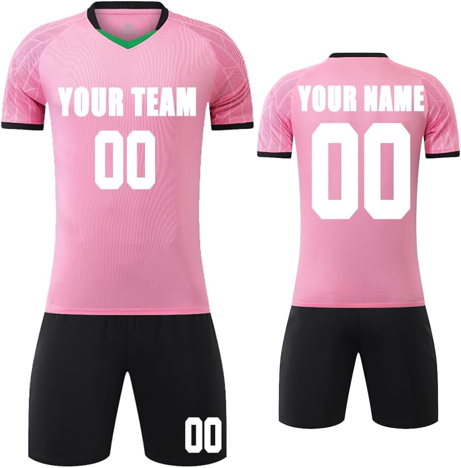 Maillots Personnalisés Ensemble Maillot de Football T-Shirts et Shorts Vêtements de Sport Personnalisés pour Adultes et Enfants Numéro de Joueur Nom de L'équipe Taille unique Rose 235