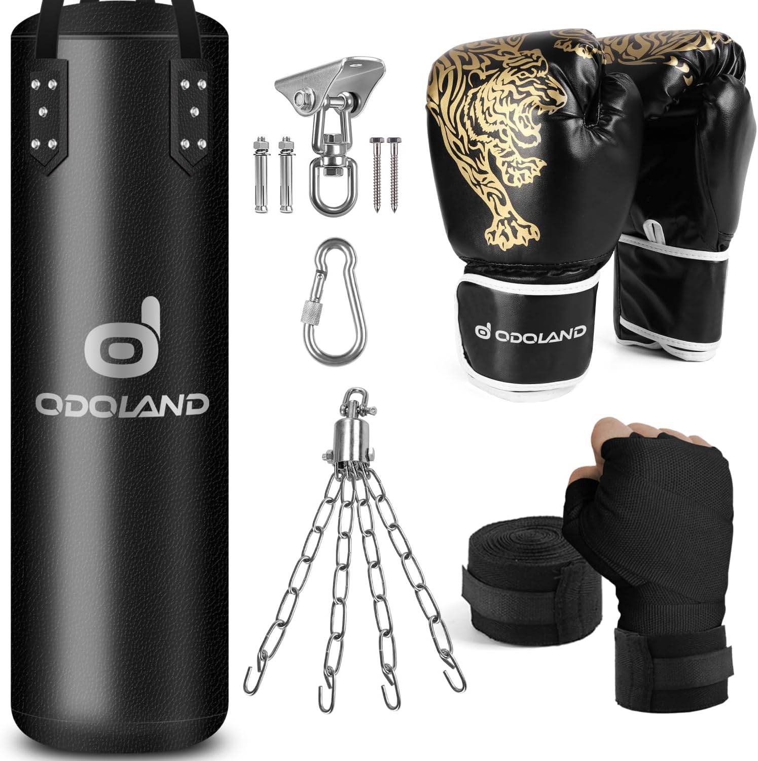 Set de Boxe avec 120cm Sac de Frappe Non REMPLIR Professionnel et Gants de Boxe pour Adulte et Enfant, Formation de MMA Muay Thai Kickboxing, avec Accessoires de Suspension Boxe Punching Bag
