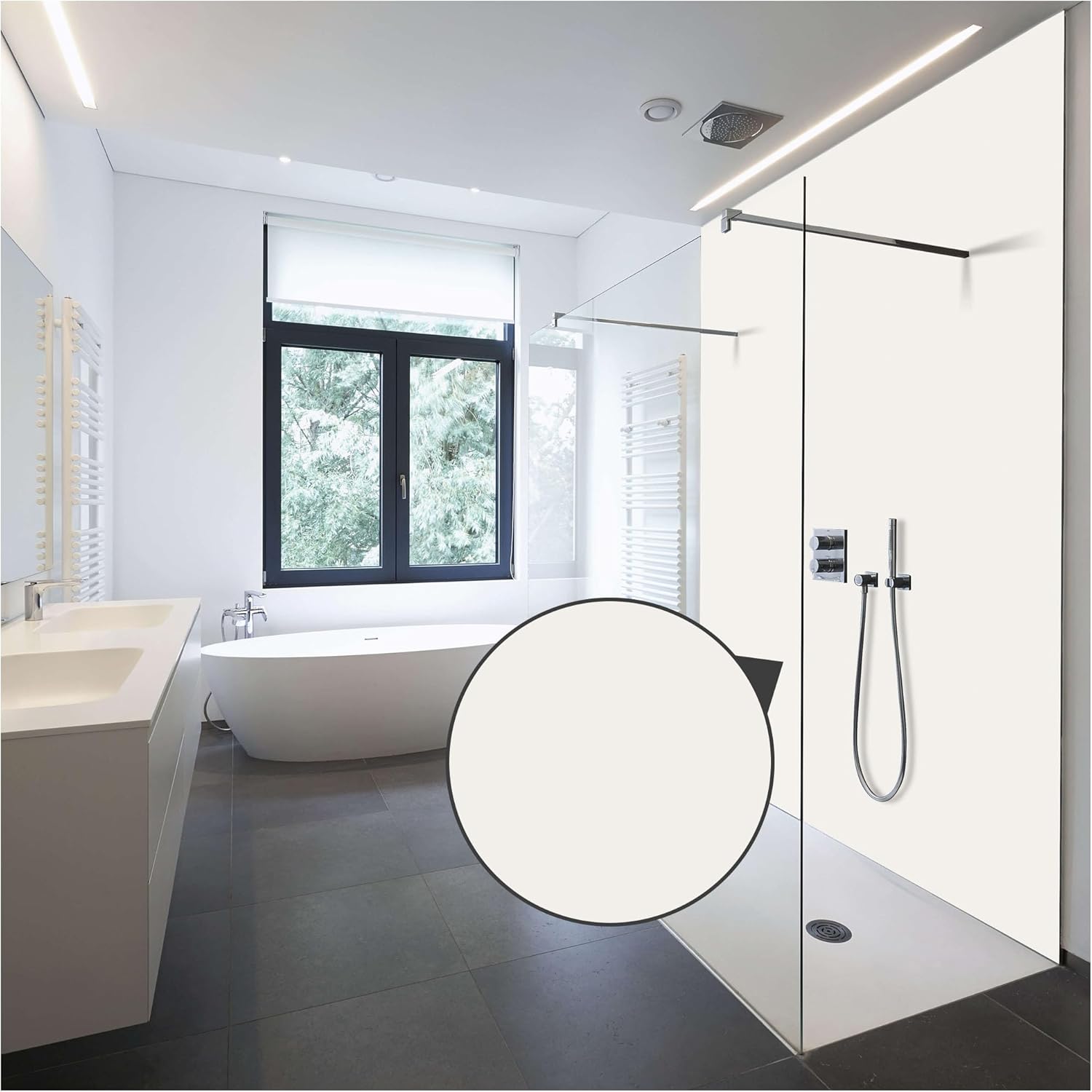 Panneau mural de douche (Blanc / 200 x 100 cm) – Panneau en PVC facile à installer & résistant à l'humidité – Revêtement mural premium – Fabriqué en Allemagne