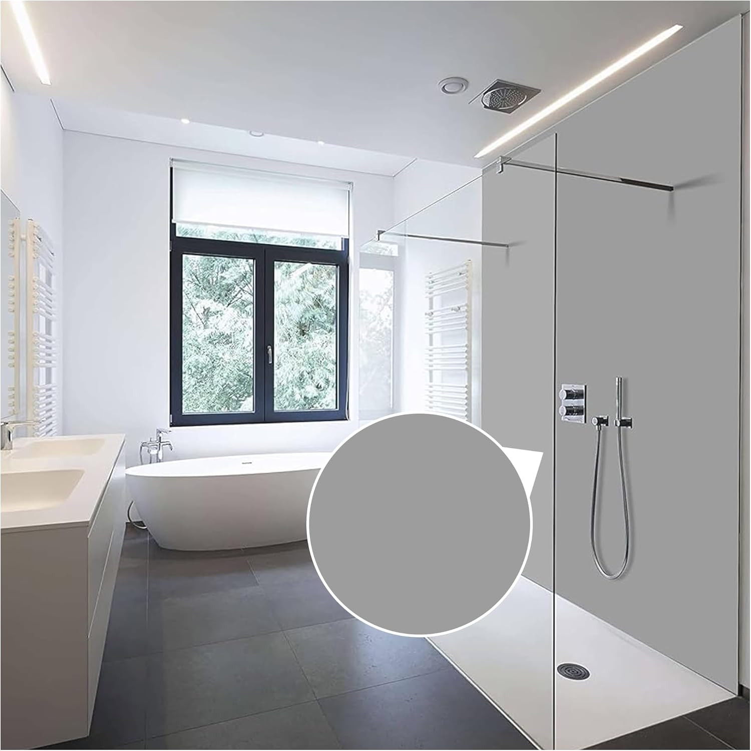 Panneau mural de douche (Gris clair / 200 x 100 cm) – Panneau en PVC facile à installer & résistant à l'humidité – Revêtement mural premium – Fabriqué en Allemagne