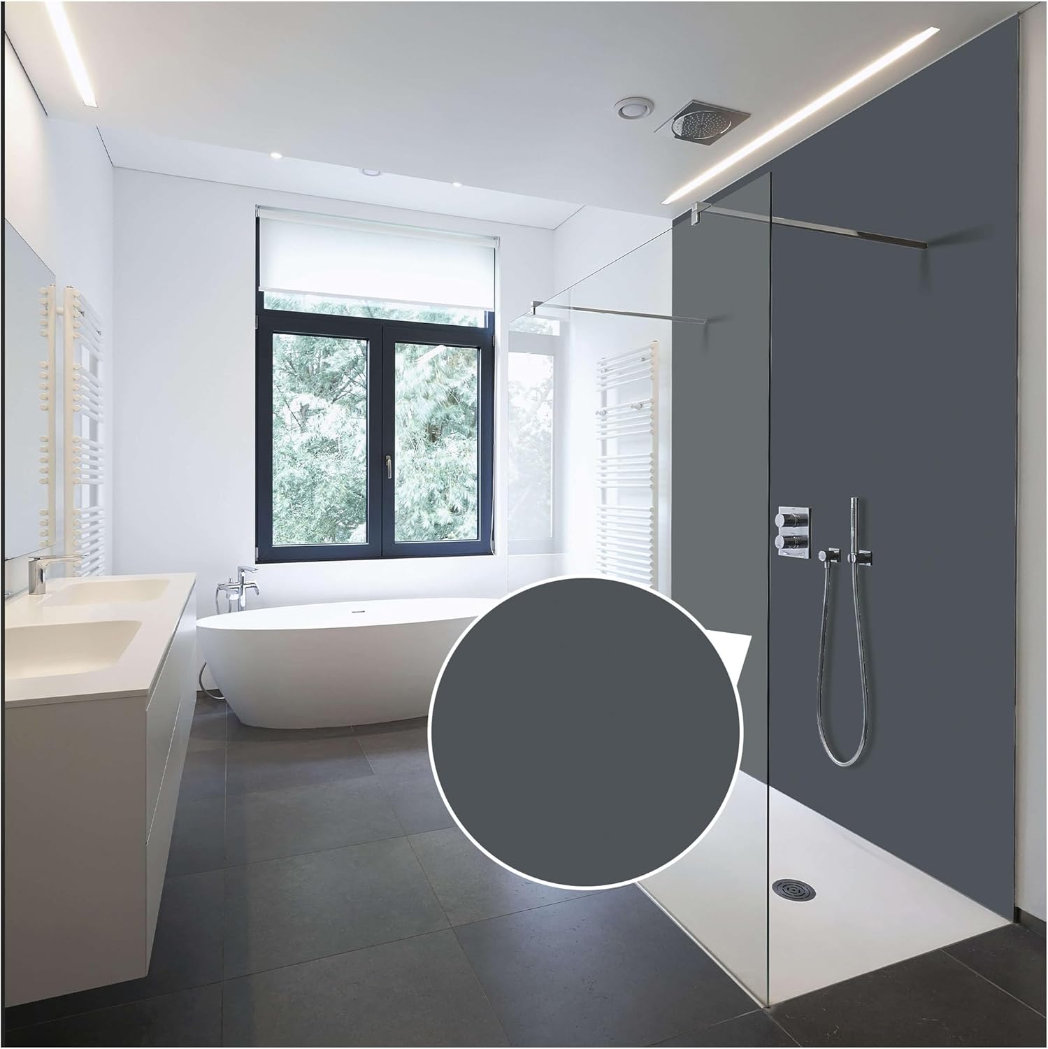 Panneau mural de douche (Gris foncé / 200 x 100 cm) – Panneau en PVC facile à installer & résistant à l'humidité – Revêtement mural premium – Fabriqué en Allemagne