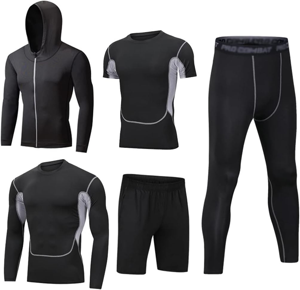 Ensemble de survêtement pour Homme Ensemble de Sport 5 pièces Vêtements de Sport Extensibles Ensemble de Course à Pied pour Entraînement de Fitness