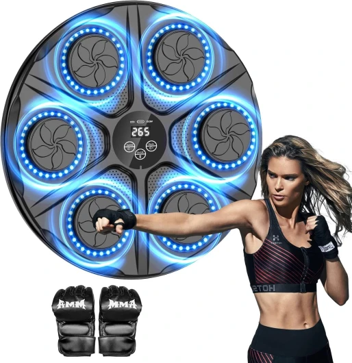 Machine de Boxe Musicale,Machine de Boxe Electronique LED Bluetooth 12 Modes & 12 Vitesses，Véritable expérience de Boxe Gants de Boxe Inclus Cadeau pour Adultes et Enfants