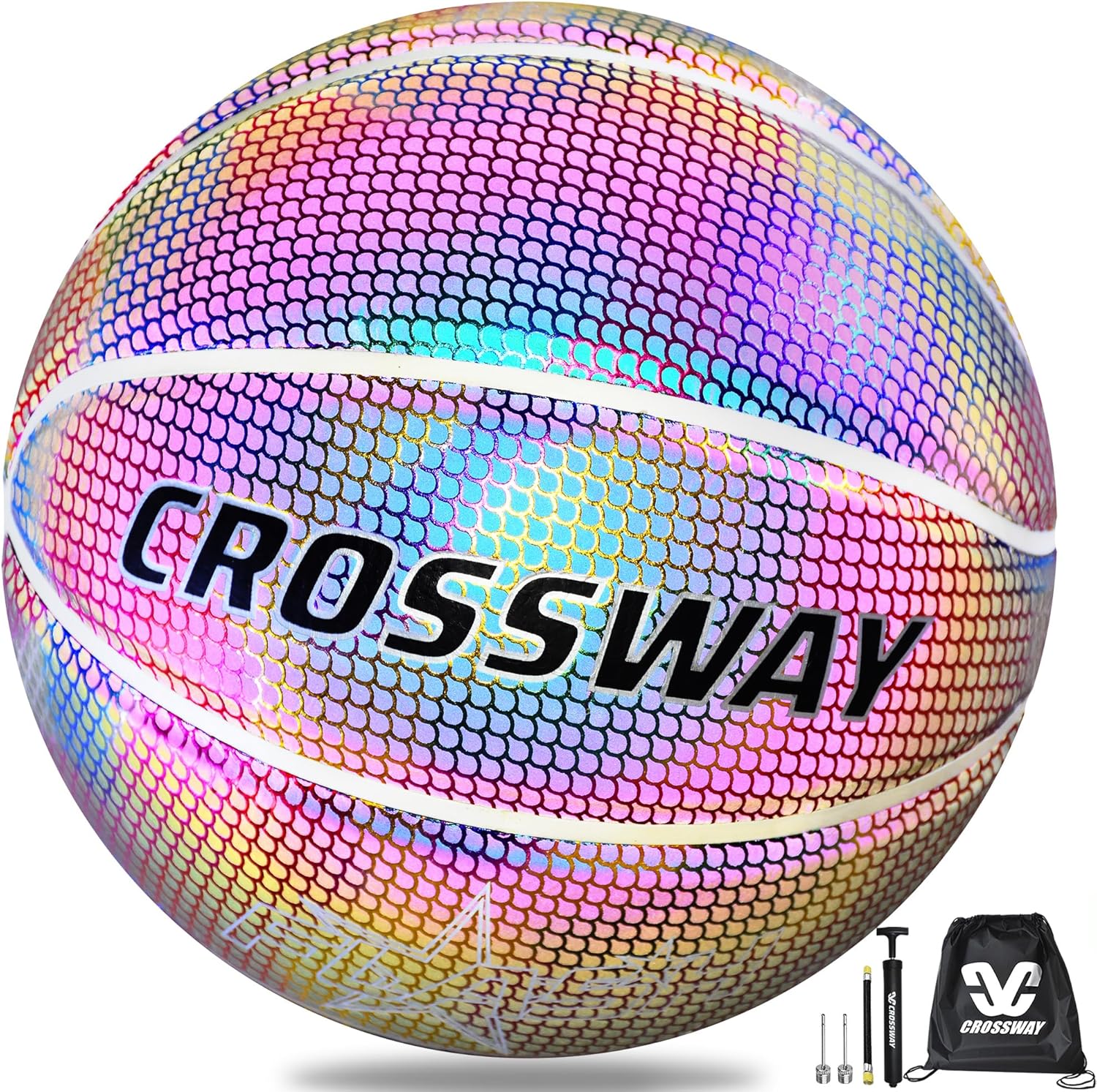 MAIBOLE Basketball Lumineux Personnalisé RéFléChissant Holographique Lumineux Taille 7 6 5 Basket-Ball IntéRieur ExtéRieur Jeunes Filles GarçOns Femmes Hommes 29.5 28.5 27.5 Cadeau De Basket-Ball