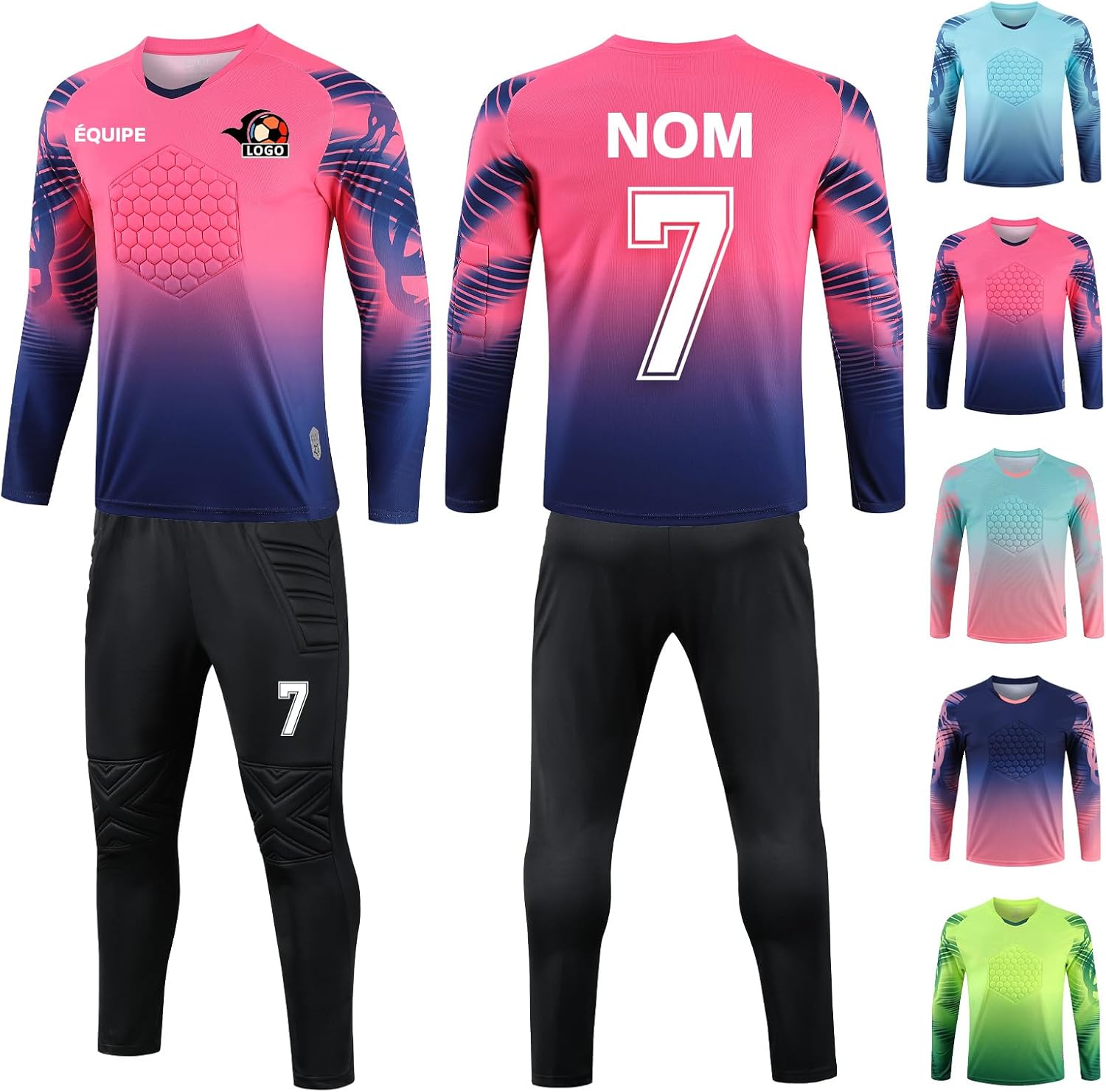 Maillot de Gardien Personnalisable Tenue de Gardien de But Maillot + des Pantalons Personnalisé avec Nom Nombre Nom de l'équipe Logo