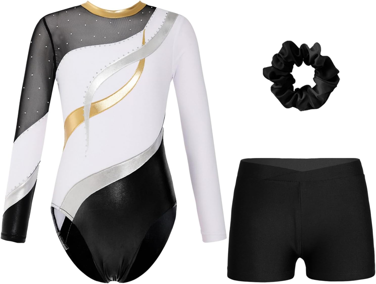 Oyolan Enfant Fille Justaucorps Gymnastique avec Short Ensemble Patinage Danse Gym Tenue Spectacle Costume 5-16 Ans