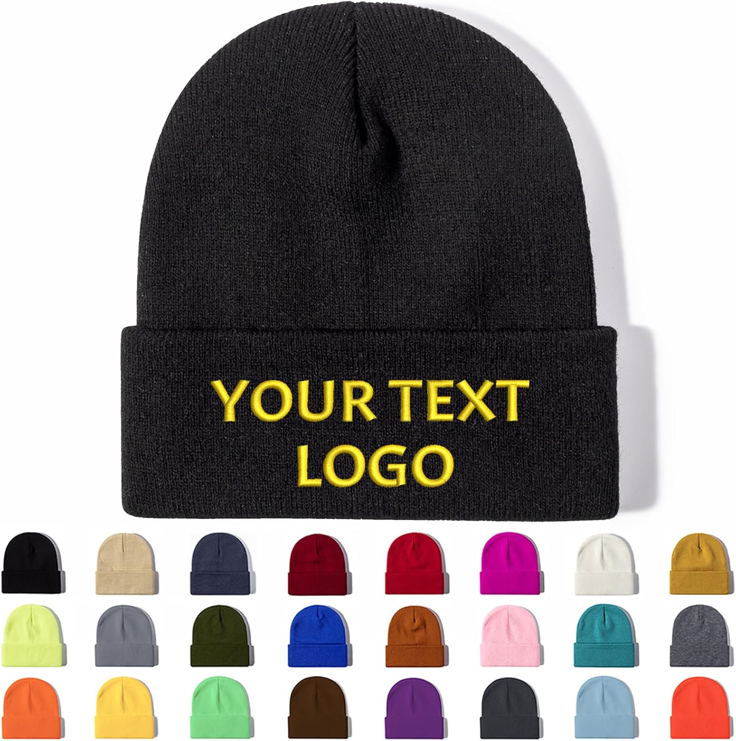 Bonnet personnalisé, Bonnet Brodee avec Texte, Logo et Motif Imprimé, personnalisée Casquette tricotée Adulte Unisexe, Bonnet Chapeau Hiver Bonnet à Revers