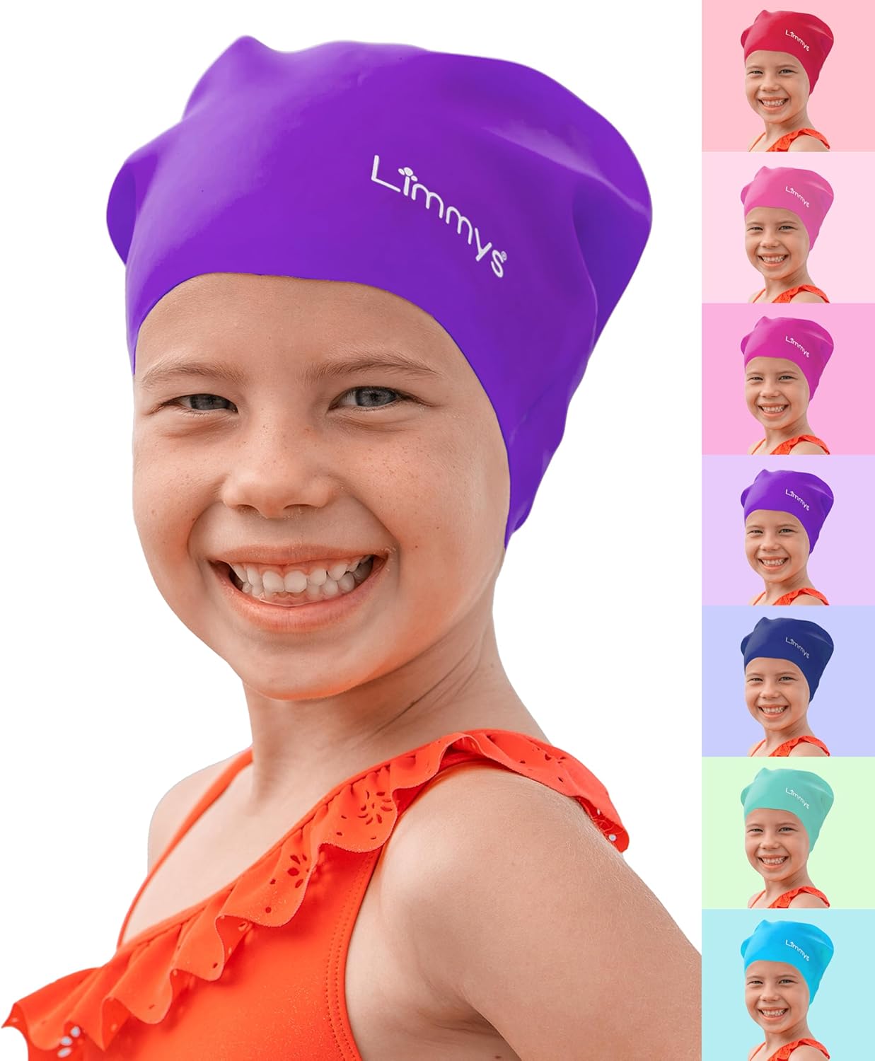 Bonnet de Bain Enfants Cheveux Long – 100% Silicone – Bonnet de Bain Qualité Supérieure, Extensible Confortable – Bonnet Piscine Enfants Cheveux Long Disponible en Plusieurs Couleurs