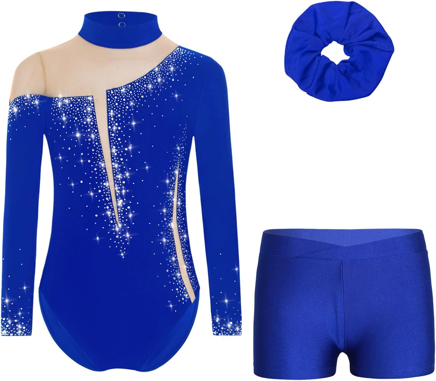 LiiYii Justaucorps Pour Filles Enfants Justaucorps De Gymnastique Paillettes Manches Longues Avec Short,bandeau Vêtements De Danse Patinage