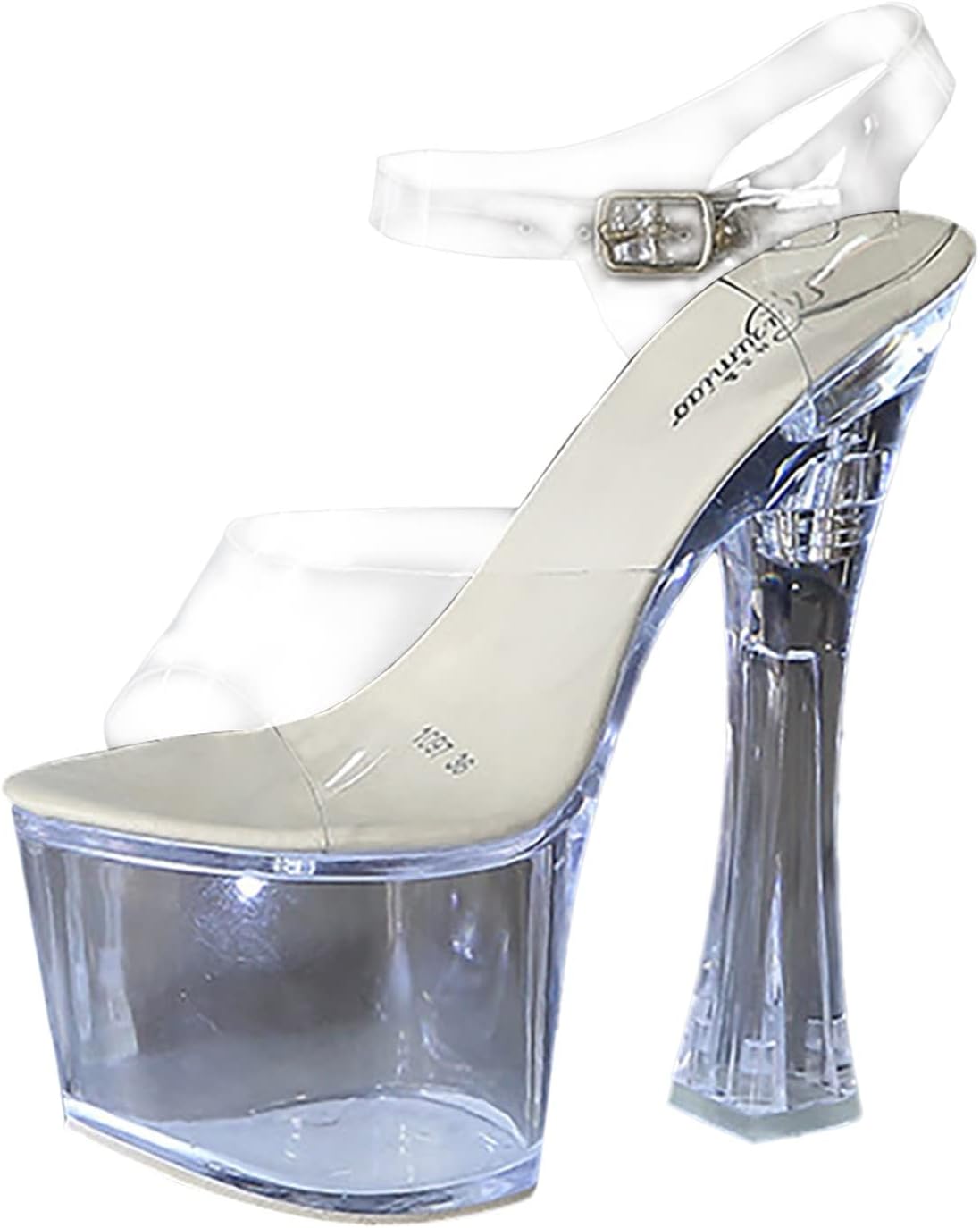 ADMAY 2023-Nouveau Mode 17 cm Talon Fin Pole Dance Plateforme Modèle Montrer Sexy Transparent Talons Hauts Talons Hauts Banquet Femmes Grandes Sandales Mode Chaussures Confortables Femmes Noir