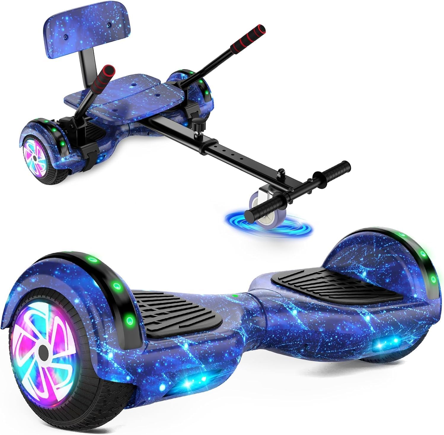 SISIGAD Hoverboard Kart, Hoverboard Tout Terrain Auto-équilibré de 6.5" Pouces avec Haut-parleurs Bluetooth et Lumières LED Hoverboard Enfant