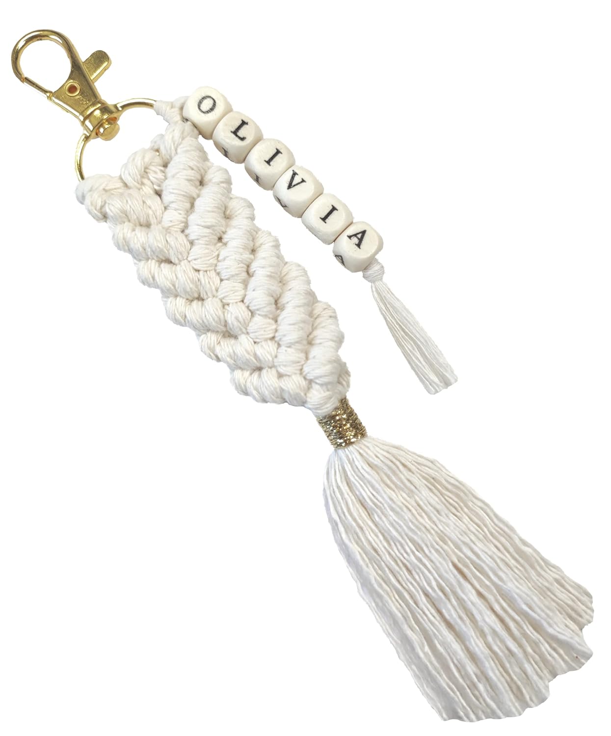 BelmaStore Porte-clés en macramé personnalisable avec votre nom ou prénom - Accessoire bohème unique tissé à la main en coton en France - Cadeau original - Parfait pour les clés, sacs, et murs