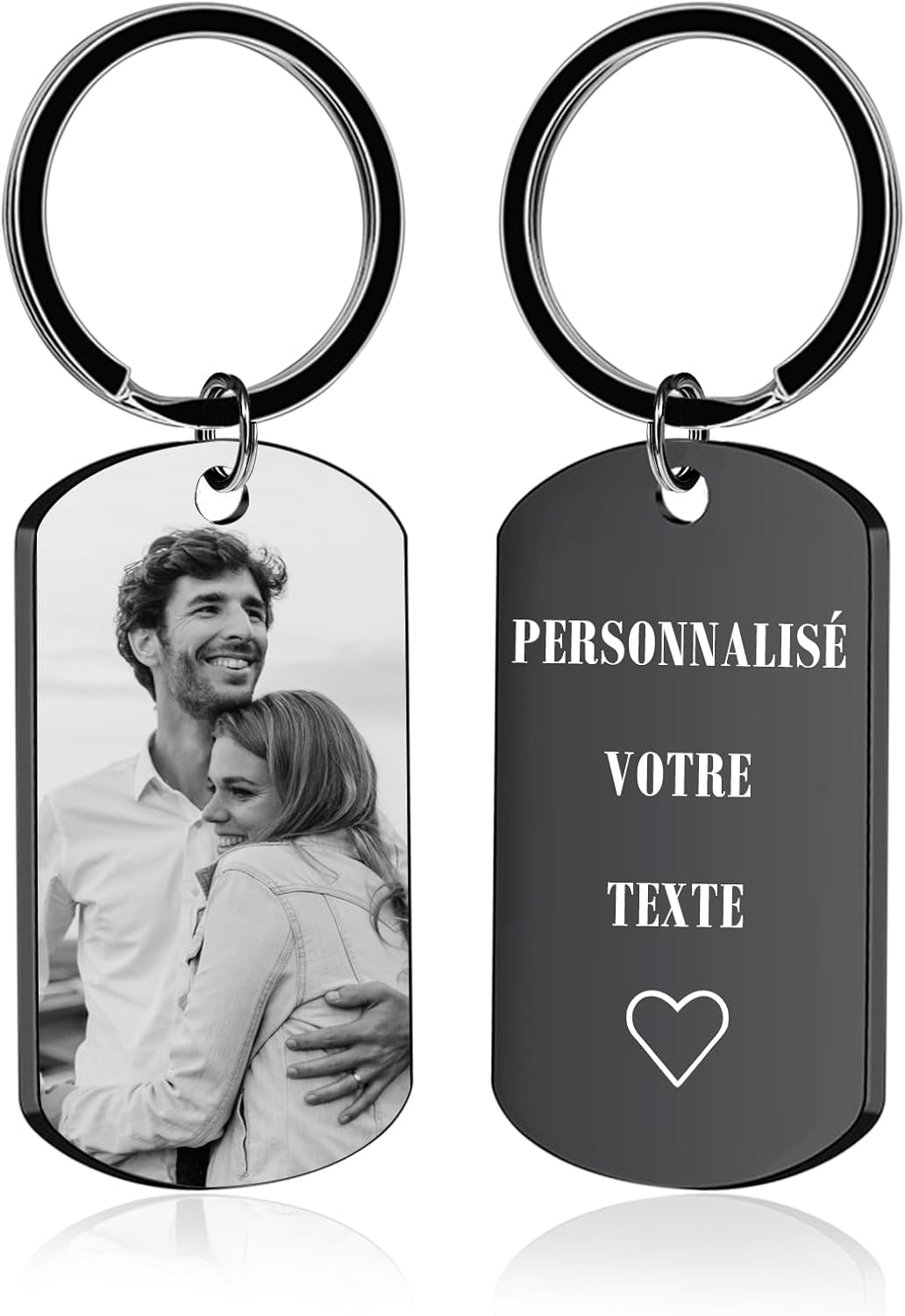 Porte Clef Personnalisable avec Photo - Porte Clé Personnalisé de Gravure Texte et Image Cadeau en Acier Inoxydable pour Homme, Femme, Couple, Amis et Famille