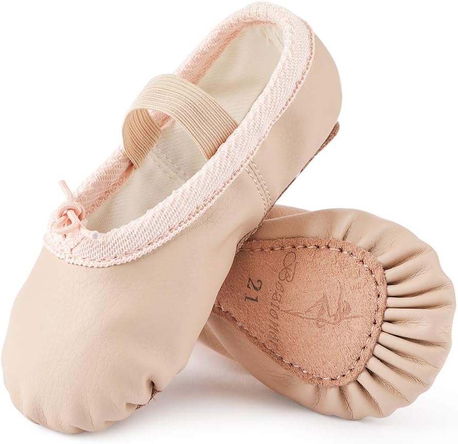 Chaussures de Danse Cuir Demi Pointe Pantoufle de Ballet Ballerine Chausson de Gymnastique pour Enfants et Femme 39 EU Beige