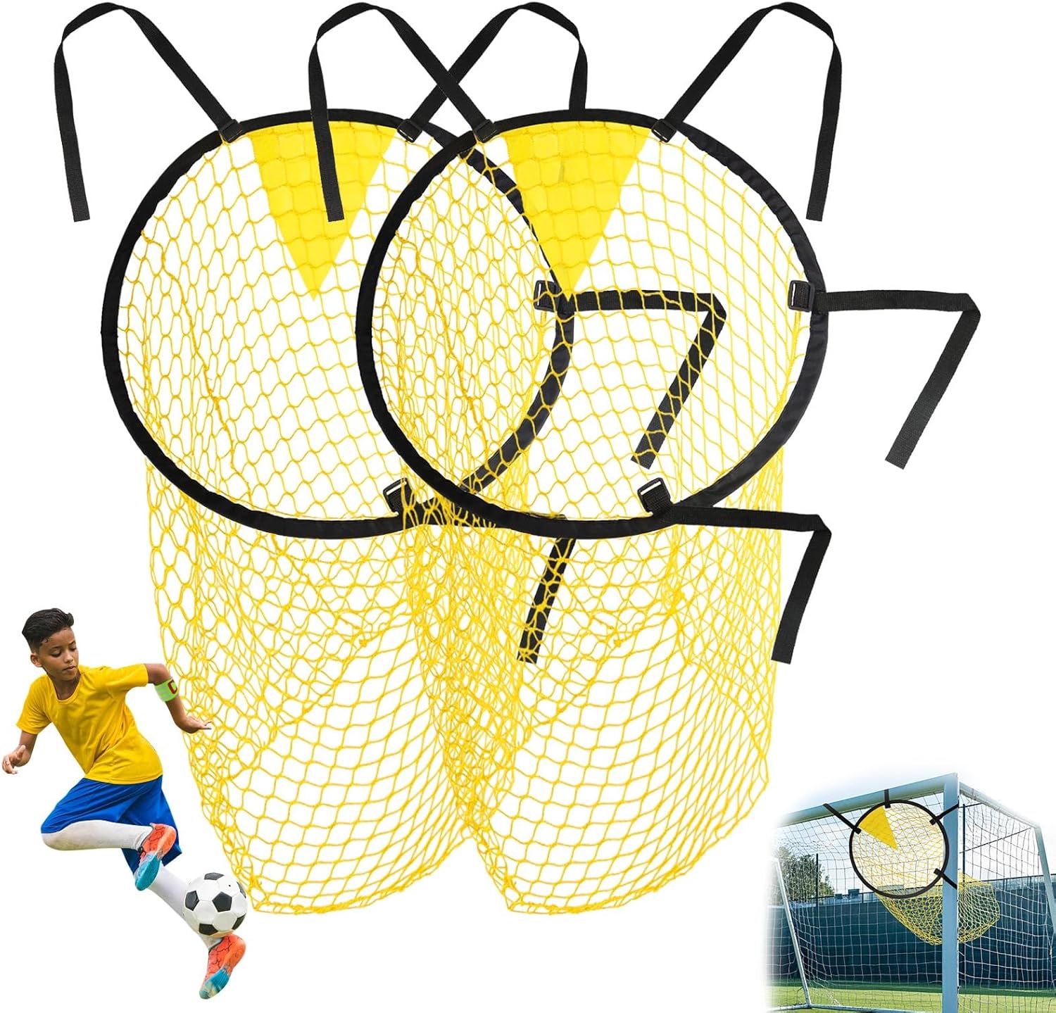 Lot de 2 filets de but de football 45 cm - Filet de football pliable - Haut de football - Cibles d'entraînement pour le but de football - Montage facile - Zones de but de focus pour l'entraînement