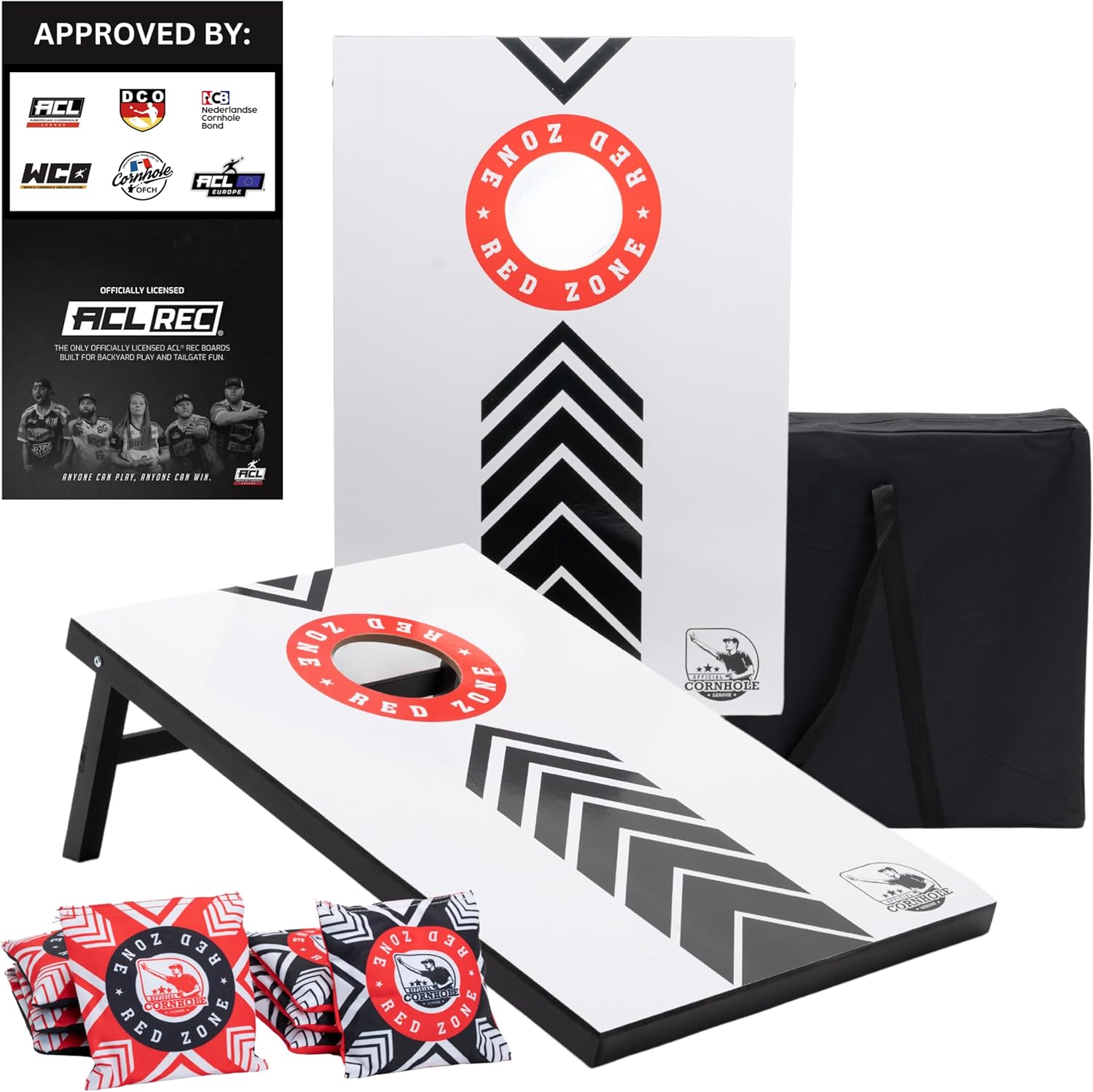 Wicked Wood Cornhole Set 90x60cm - Licence Officielle ACL REC - 2 Planches - 2x4 Sacs - Housse de Protection - Utilisation en Extérieur