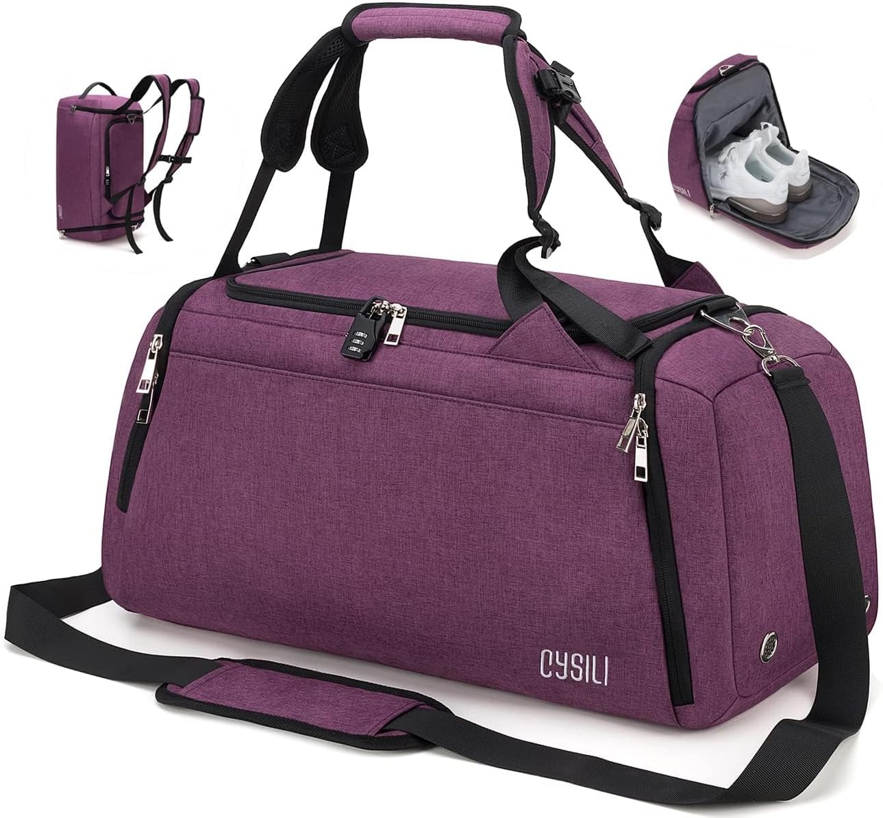Sac de Sport avec Compartiment à Chaussures et Compartiment Humide, Sac de Gymnastique étanche de 42 l, pour Hommes et Femmes (Violet)
