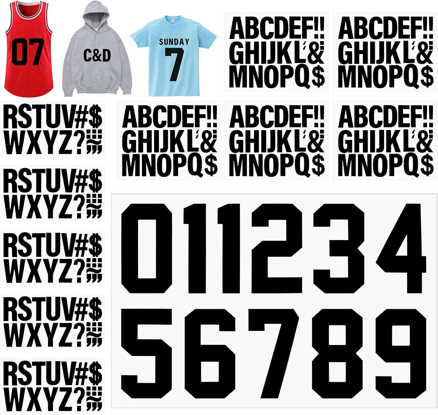 Lettres Thermocollantes pour Tissu Patchs de Lettres Lavables 181 Pièces Lettres à Repasser Chiffres 20cm Chiffres Thermocollant Numéros Thermocollants pour Vêtements 5cm Lettres Thermocollante Noir