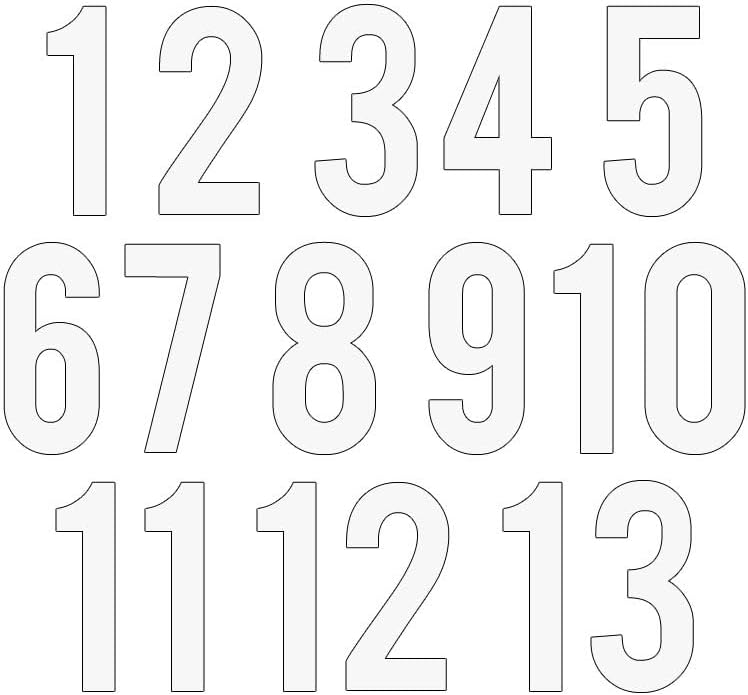Transferts thermocollant prêt à poser pour maillots set de numéros de 1 à 13 hauteur 10 cm - Blanc, 10 cm