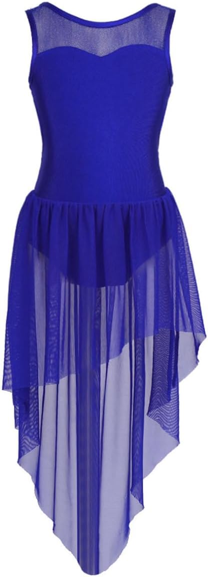 Ranrann Enfant Fille Asymétrique Robe Danse Classique Justaucorps sans Manche Robe Danse Latine Robe Ballet Costume Spectacle Dancewear