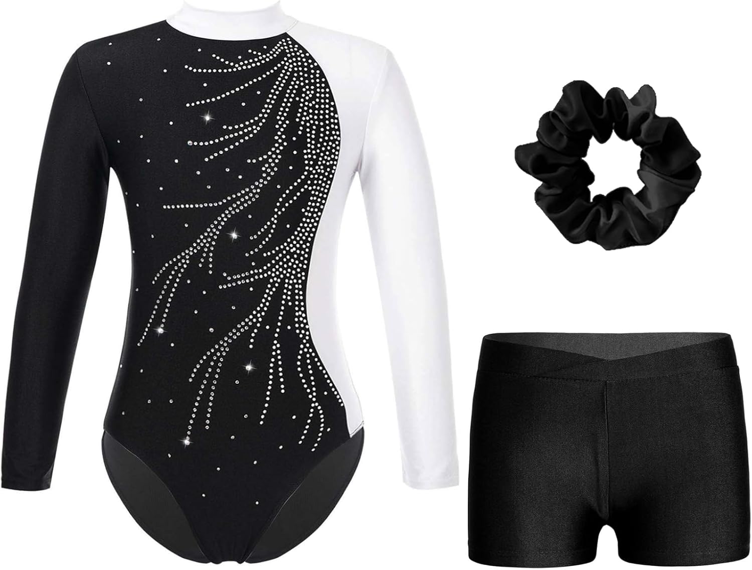 Enfant Fille Justaucorps Gymnastique avec Short Ensemble Gym Tenue Patinage Danse Costume Spectacle A Blanc 5-6 ans