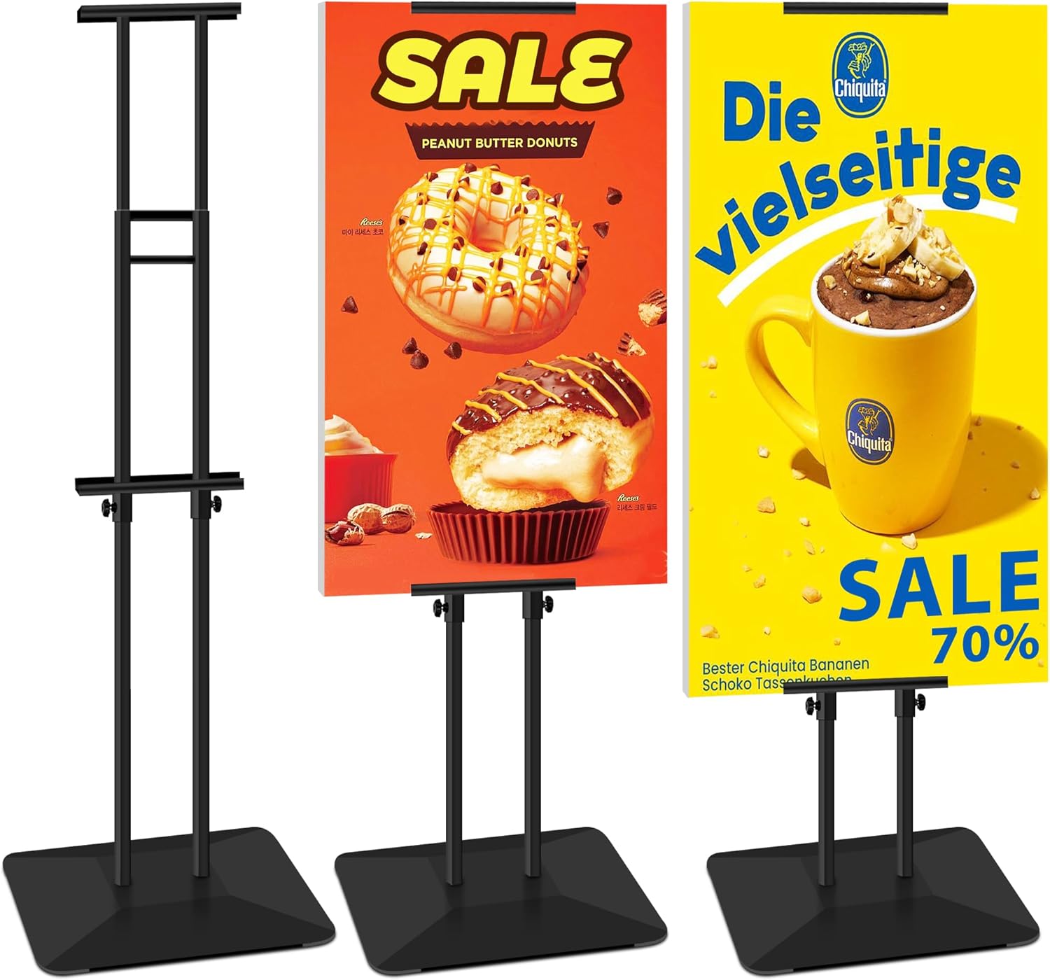 Support d'affiche robuste - Présentoir Réglable - Double face - Socle Hauteur réglable jusqu'à 190 cm - Support de panneau de sol pour exposition, restaurant, entreprise