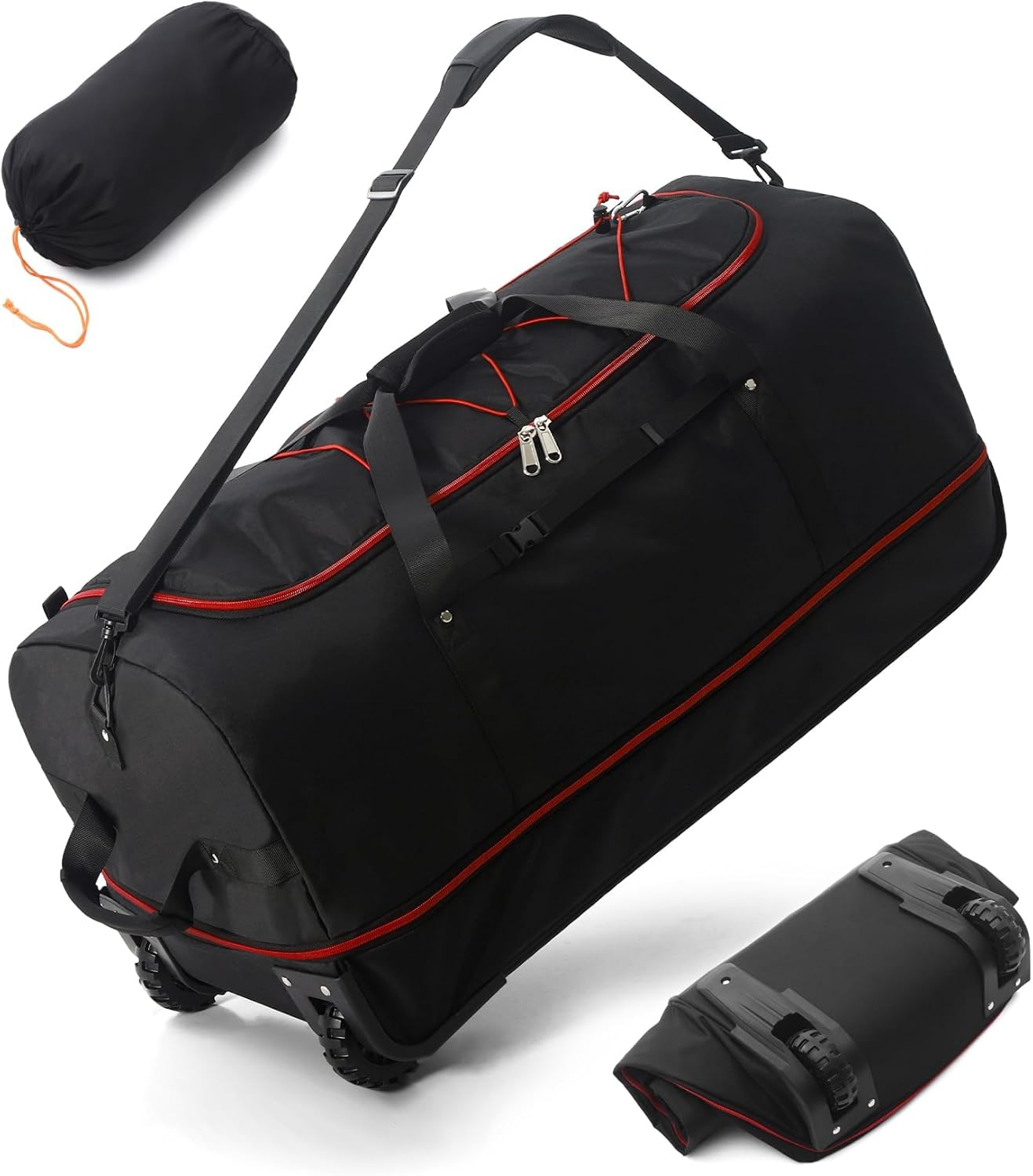 Vomgomfom Sac de Sport 32" 110L Extensible 140L avec 2 Roues en Ligne, Sac de Sport Pliable Extra Large avec Poignées Multiples, Vert Armée
