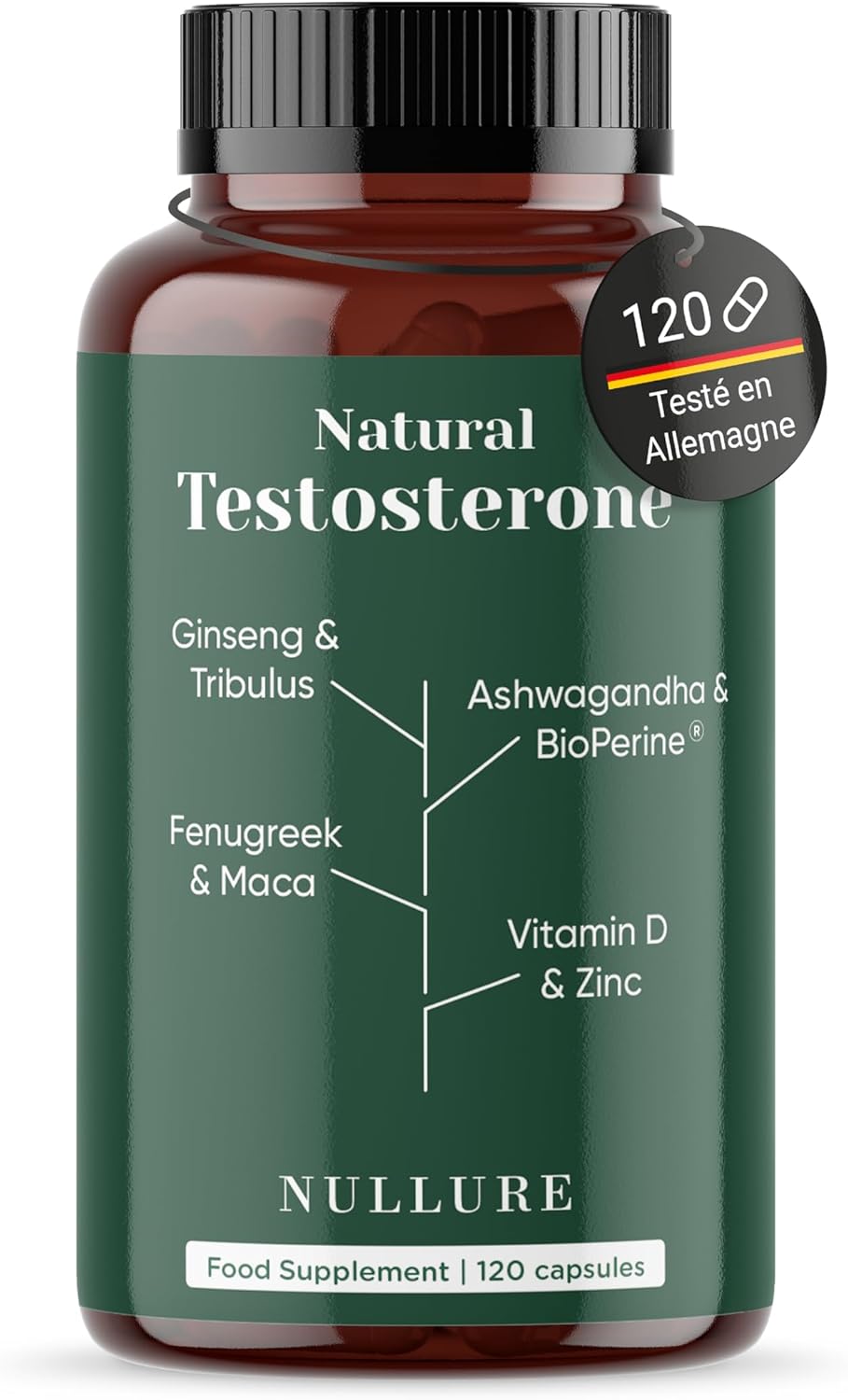 Testosterone Homme Naturel -Vegan - Tribulus Terrestris + Maca + Ashwagandha + Zinc + Ginseng + Fenugrec + Zink + Vitamine D + Biopérine -120 gélules (2 mois)