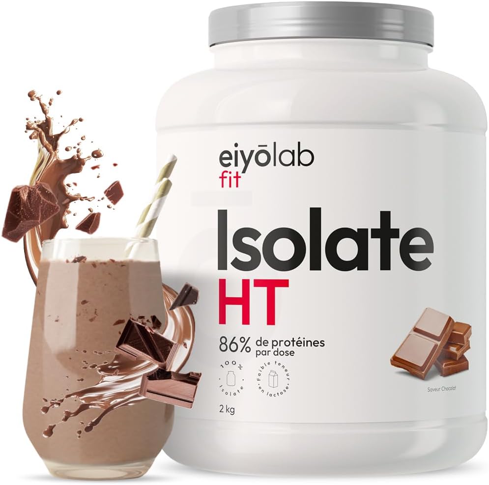 ISOLATE HT - Isolat de Protéines en Poudre - Jusqu’à 90% de Protéines - Riche en BCAA + Glutamine - Proteine Musculation Rapide - Texture Onctueuse Goût Chocolat - Faible en Lactose - 2 KG - Eiyolab