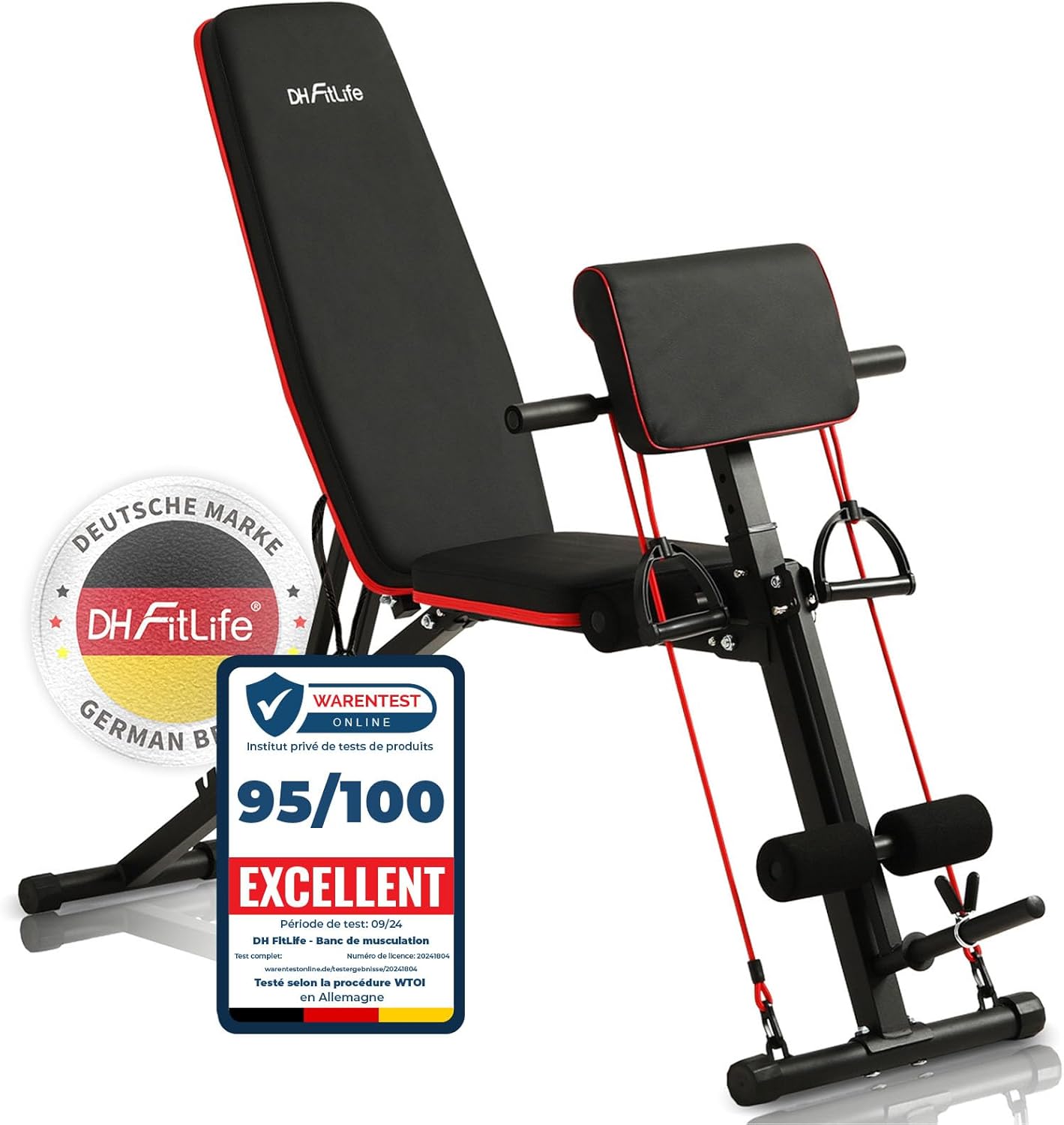 Banc de musculation pliable,banc réglable pour le développé couché, le curl biceps, la musculation du dos et des abdominaux,banc inclinable avec banc curl et extenseur des jambes