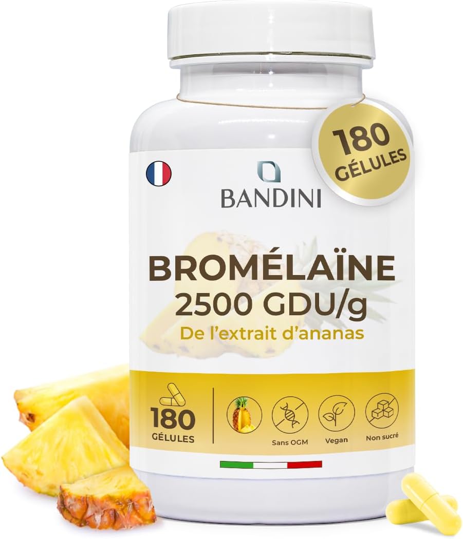 ® Bromélaïne Fort - 180 gélules végétaliennes gastro-résistantes - 1000 mg - 2500 GDU par dose jour (2 capsules) - Approvisionnement de 3 mois - Absorption maximale - Extrait naturel d'ananas