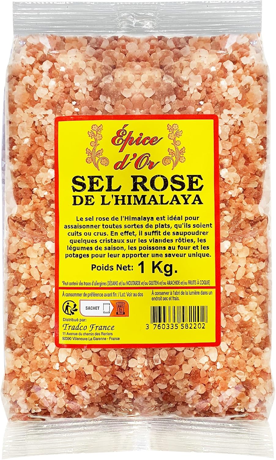 Sel Rose de l'Himalaya 1kg - Epice d'Or, Riche En Minéraux, Non raffiné, 100% Naturel, Sans Additifs Et Sans Conservateurs