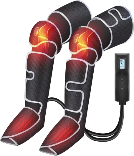Masseur de jambes, masseur de compression pour les mollets, les genoux, les pieds avec chaleur, cadeaux pour hommes, 3 réglages de chaleur et 3 intensités, noir