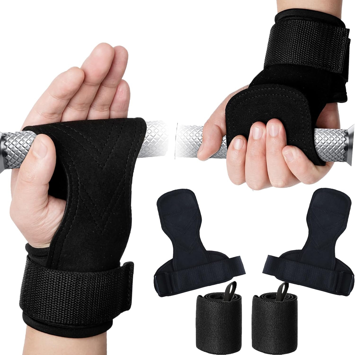 Sangles de Poignet pour la Musculation,4PCS Sangles de Levage,Sangle Poignet Entraînement en Cuir Réglables pour soulevé de terre, haltérophilie et traction pour homme et femme