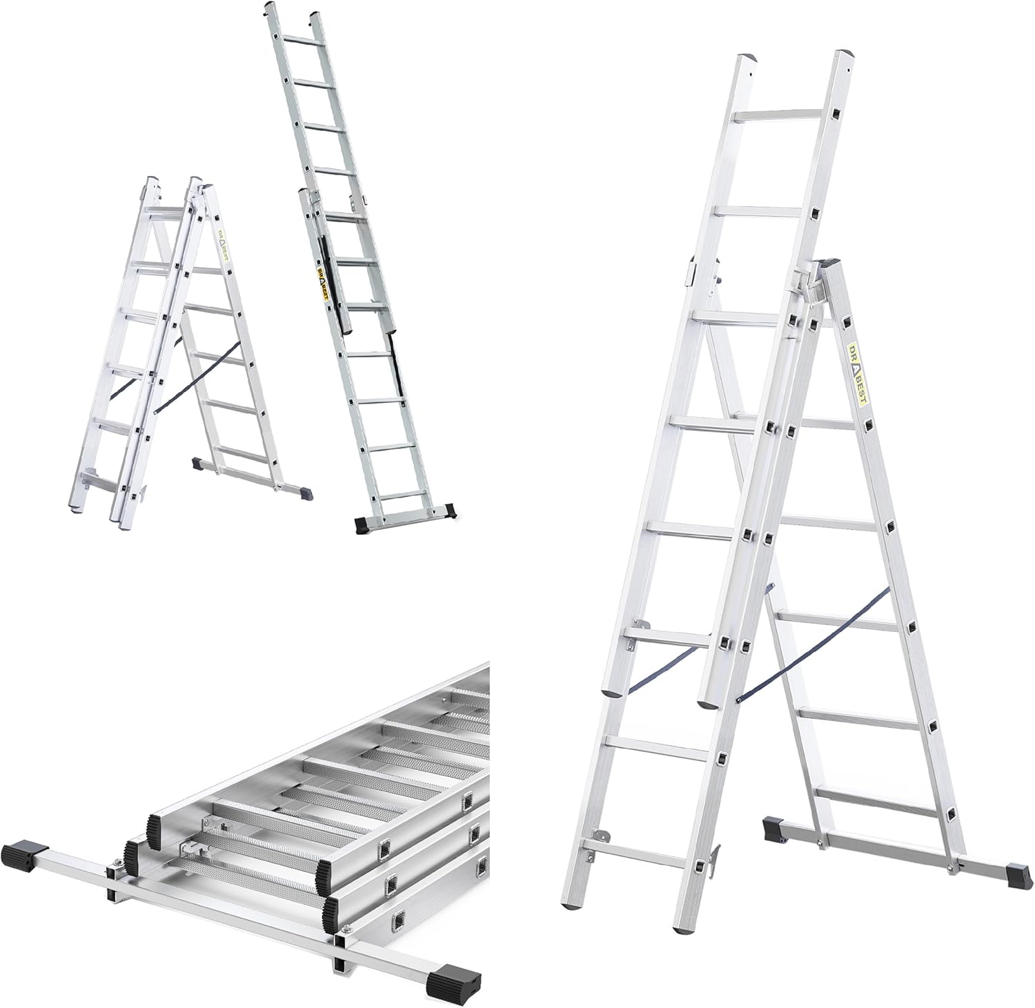 Basic Home Échelle en Aluminium 3 Éléments – Escabeau 3x6 Marches – Escabeau en Aluminium Léger – Échelle Pliable pour la Maison – Capacité 150 Kg – 46x165x13cm