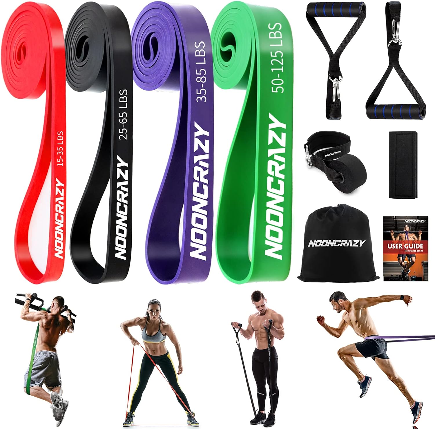 Elastique Musculation, 4 Résistance Différentes Elastique Sport, Bande de Resistance Musculation avec Poignées Ancre de Porte, pour Homme Femme Entraînement de Résistance Fitness Musculation