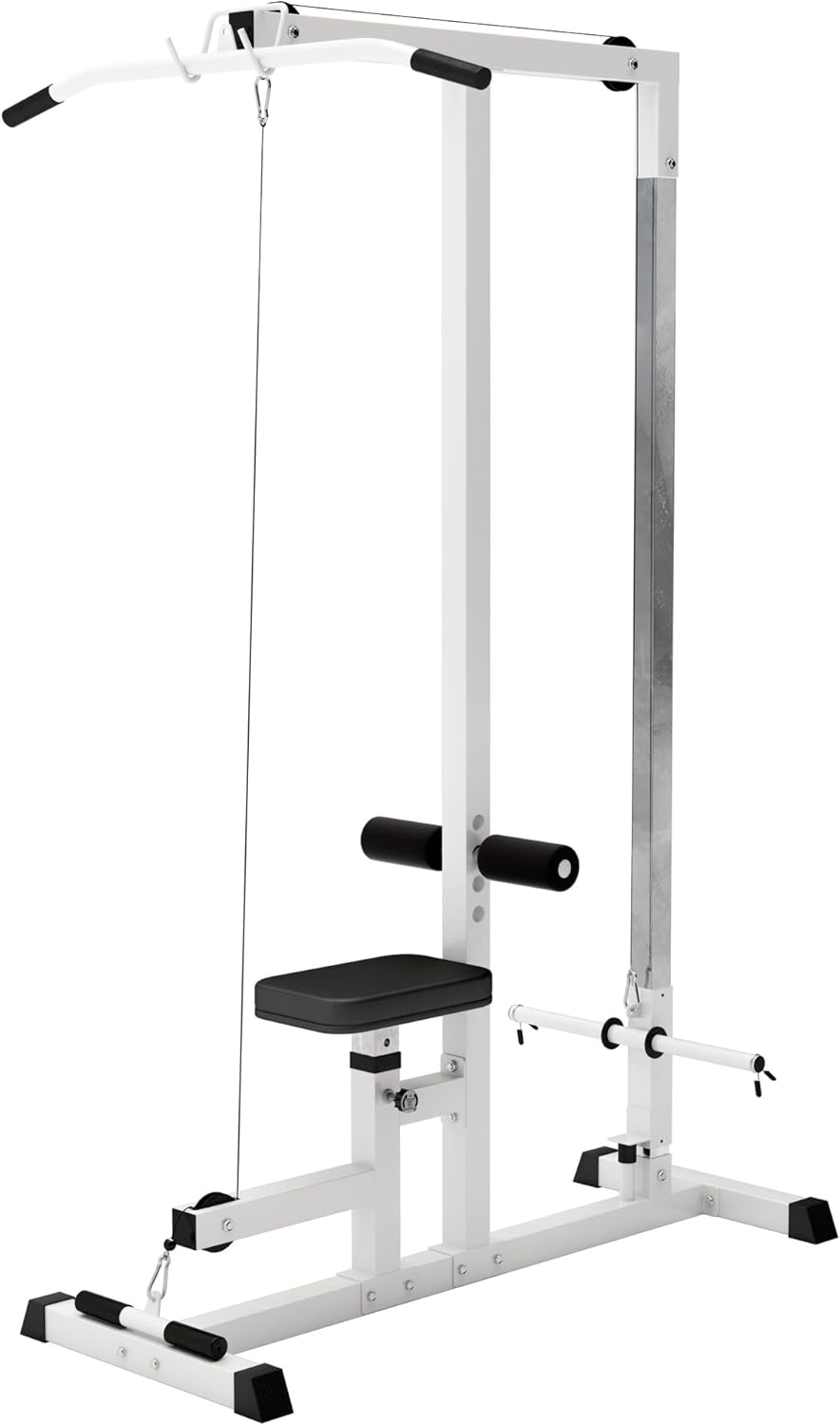® Station Tirage Musculation - Ajustable, 2 Poignées, Poulie Haute et Basse, Charge Max 280 kg, Blanc/Noir - LAT Pulldown Machine, Musculation Dos, Fitness Materiel, Sport Maison