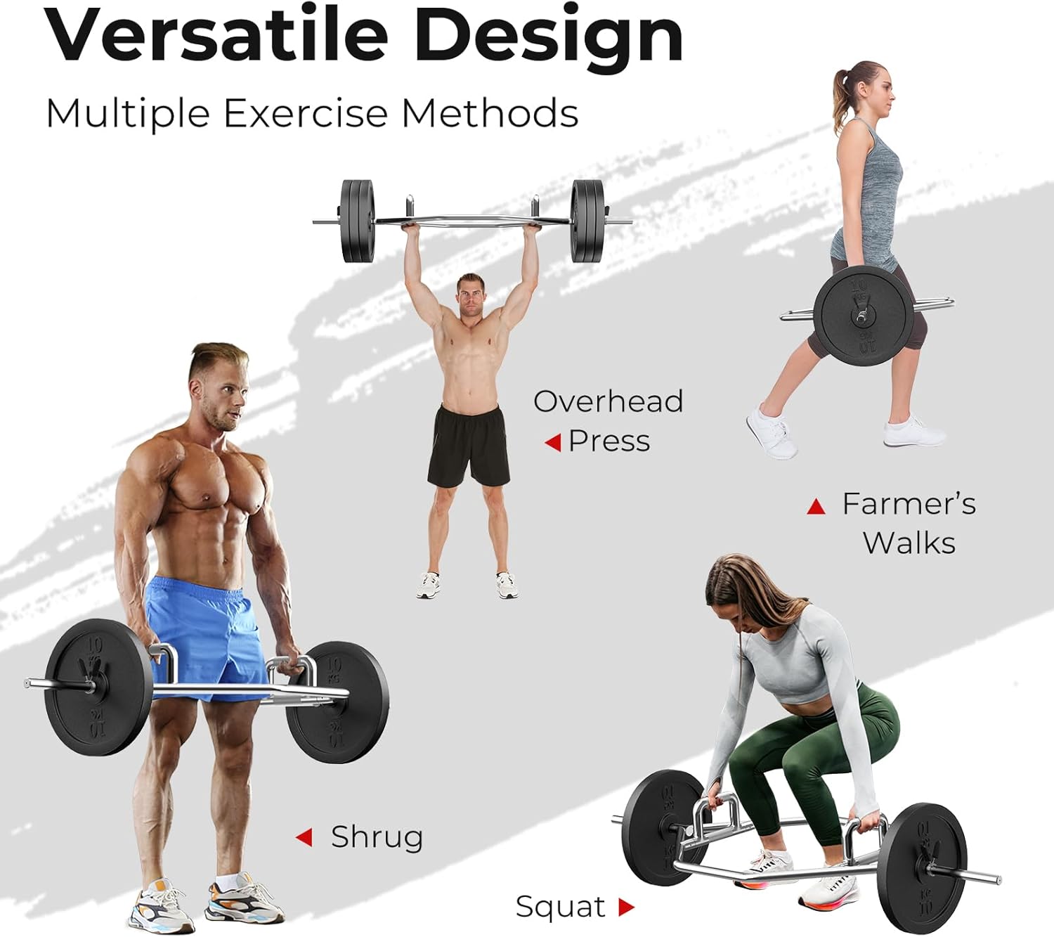 Trap Bar Barre d'Haltères avec Poignée Pliable, Charge 226KG, Barre de Soulevé de Terre en Acier avec Fermeture à Ressort, Barre Hexagonale pour Squats, convient aux Haltères Ø 250 mm