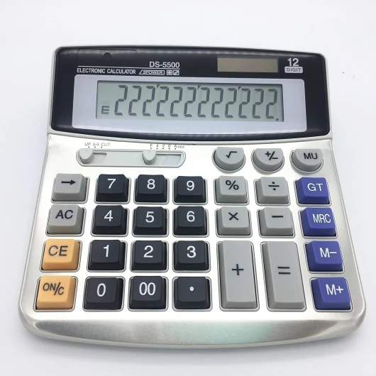 Calculatrice de Bureau électronique avec 12 Chiffres - Grand écran, Batterie ou Alimentation Solaire