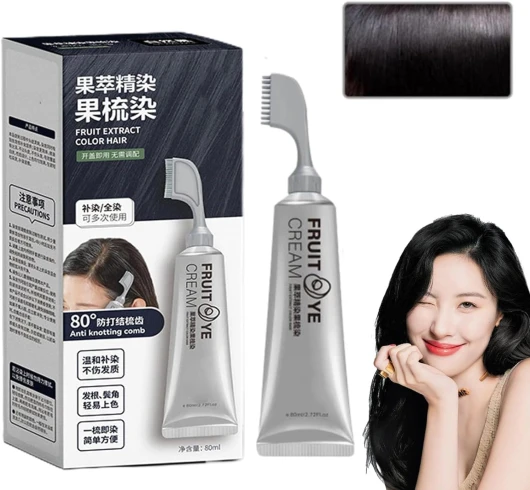 Fruit Essence Hair Dyeing Comb, Black Fruit Dyeing Cream, Natural Fruit Hair Dye, 18 Plant Extract Hair Dye Essence Natural Fruit Hair Dye Cream for Men and Women All Hair Types (Natural Black)