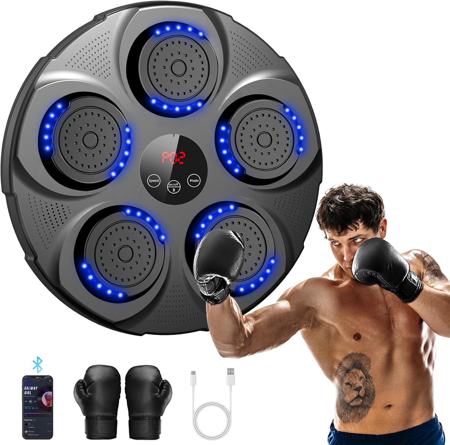 HotHands Machine de Boxe Musicale, Portable Électronique Machine de Boxe Bluetooth Mural pour Adultes & Enfants, avec Gants de Boxe, Idéal Equipement de Boxe pour Maison, Bureau, Gymnases