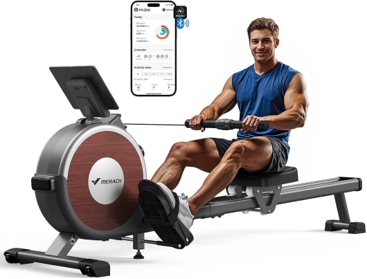 Rameur Musculation D'appartement, 16 Niveaux de Résistance, Rameur Magnétique Silencieux avec APP Exclusive, Rails Doubles Améliorés pour Plus de Stabilité, Assemblage Facile