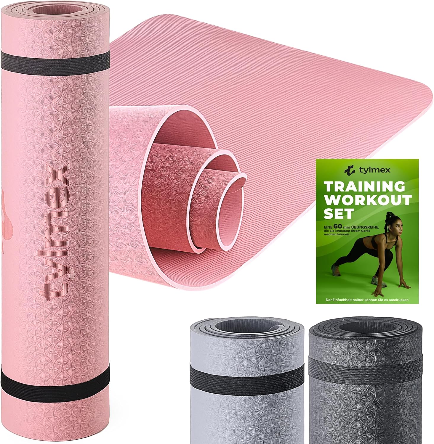 Tapis de yoga en TPE antidérapant avec sangle de transport et kit d'entraînement - Tapis de fitness extra épais de 6 mm - Tapis de gymnastique pour entraînement et entraînement à la maison