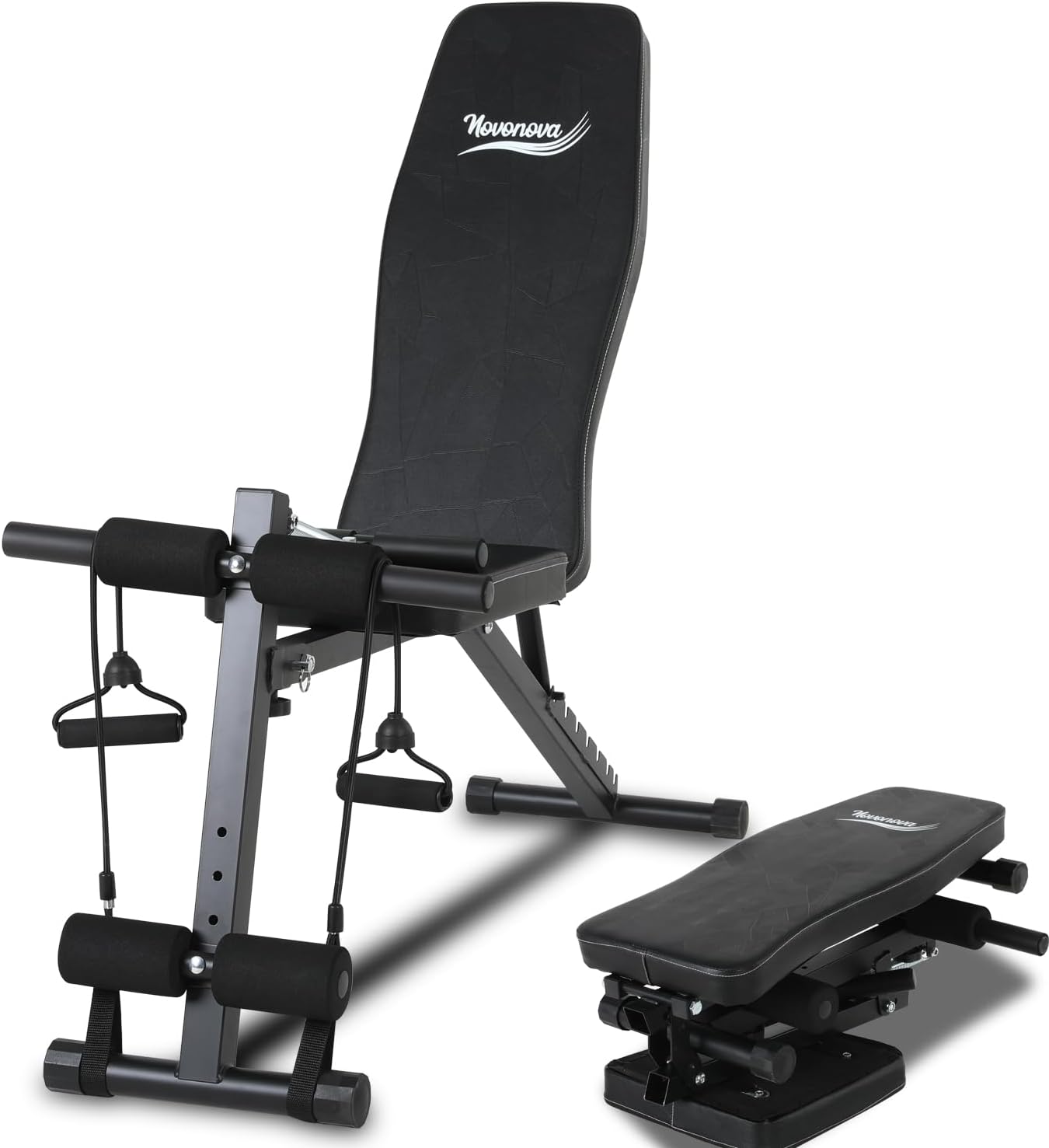 Banc de Musculation Réglable Entraînement Complet, Banc de Musculation Pliable avec Dossier Réglable, Banc Musculation Abdominaux Plat Exercice, Banc Musculation Inclinable, Corde de Tension